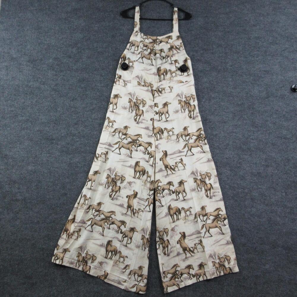 Lovlei Overall Womens M Cream Rayon Animal Print Wide Leg Square Neck Sammie NWT